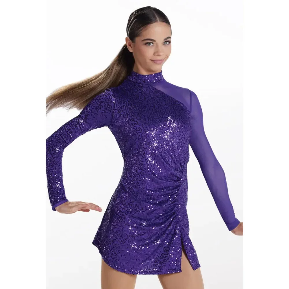 Pre-Owned Dance Costume Weissman 12192 Medium Child Purple Dress Jazz Sequin